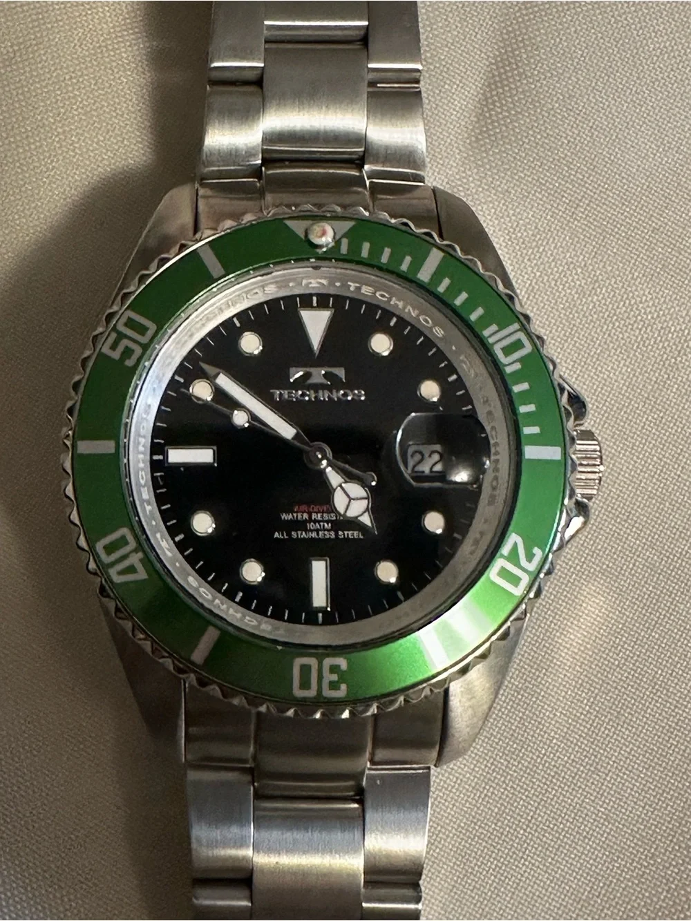 Men’s Dive Watch - Green Bezel, Stainless Steel